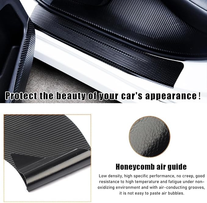 4 PCS Car Door Sill Protectors, Anti Scratch Carbon Fiber Auto Threshold Cover Strips, Decorative Door Entry Edge Scuff Sticker Universal for Most Vehicles, Car Accessories (Black 5D)