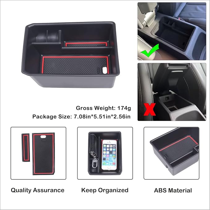 Armrest Storage Box Compatible with Audi Q4 E-Tron 2022 2023 2024 2025, Car Center Console Organizer Tray Armrest Box Insert Coin Container ABS Interior Accessories, Without Door Lock