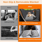 Dogs Back Seat Extender with Non-Slip Blanket, 2 in 1 Hard Bottom Dog Car Seat Cover & Removable Dog Car Bed Mat, Waterproof Dogs Hammock for Car and SUV, Pet Rear Seat Protector Holds 400lbs