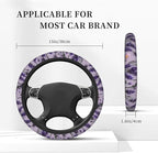 Car Steering Wheel Cover with Anti-Slip Lining, Universal 15 inch Wheel Cover, Fashion Car Interior Accessories for Women Men - Purple Lavender Flower