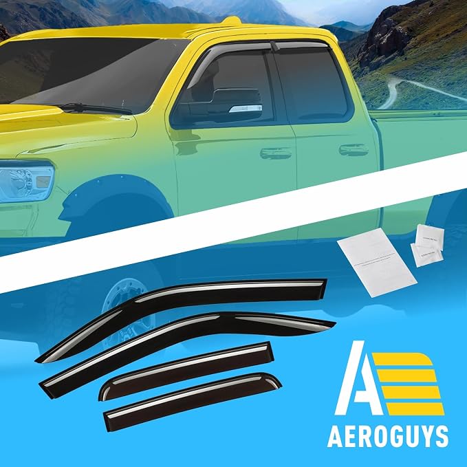 Extra Durable Window Deflectors Tape-On Window Visors Rain Guards Fit for Dodge Ram 1500 2019-2026 Quad Cab, Sun Visors, Wind Vent for Shades, Exterior Car Accessories - 4pcs. AG0035
