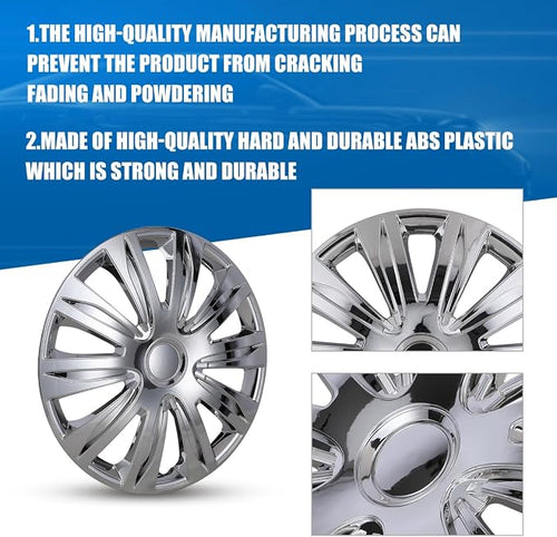 17 Inch Hubcaps Set of 4 Universal Wheel Rims Cover Hubcaps | Snap On Car Truck SUV Steel Wheels Hubcap High quality and durable ABS+PC Material (17-Inch, Silver )