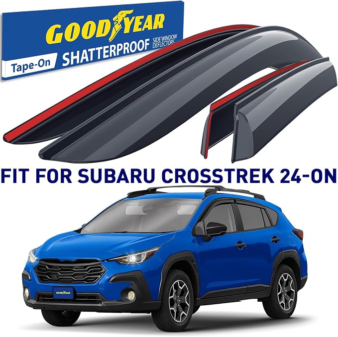 Goodyear Shatterproof Window Deflectors for Subaru XV Crosstrek 2024-2026, Tape-on Rain Guards, Window Visors, Vent Deflector Visor, Car Accessories, 4 pcs. - GY008917