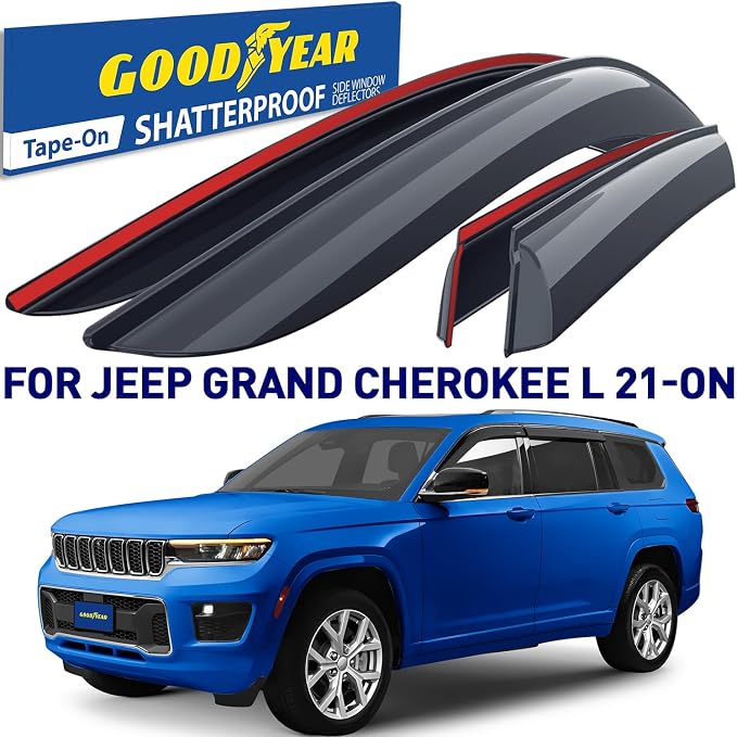 Goodyear Shatterproof Window Deflectors for Jeep Grand Cherokee L 2021-2026, Tape-on Rain Guards, Window Visors, Vent Deflector Visor, Car Accessories, 4 pcs. - GY008929