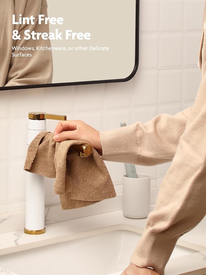 Microfiber Cleaning Cloth Roll -60 Pack, Tear Away Microfiber Towels, 12" x 12", Reusable, Washable, Scratch Free, Ultra Absorbent Dishcloth for All-Around Cleaning (Beige & Tan)