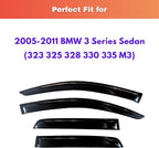 KPY Rain Guards Fit for 2005-2011 BMW 3 Series Sedan, Out-Channel Window Visors Vent Wind Deflectors 4PC, Car Accessories for 05-11 BMW 323 325 328 330 335 M3