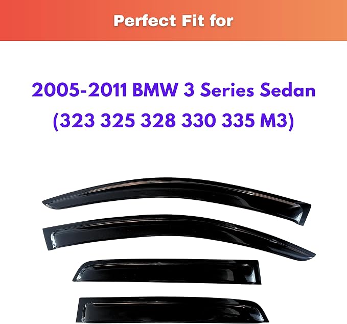 KPY Rain Guards Fit for 2005-2011 BMW 3 Series Sedan, Out-Channel Window Visors Vent Wind Deflectors 4PC, Car Accessories for 05-11 BMW 323 325 328 330 335 M3