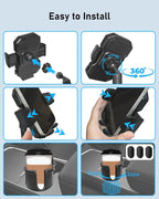 Car Cup Holder Expander with Phone Holder | 2 in 1 Car Phone Mount & Cup Holder, Adjustable 360° Rotation Gooseneck, U-shaped Handle Slot, Fits Phone and Drinking Bottle