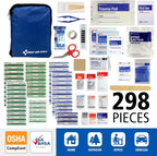 298 Piece All-Purpose Emergency First Aid Kit for Home, Office, Car, Apartment, Dorm, and Camping, Travel-Friendly Compact Pouch Fits in Backpacks, Suitcases, Cabinets, and Drawers