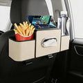 Back Seat Car Organizer, 4+2 in 1 Multifunctional Car Backseat Storage Box with 4 Cup Holders Tissue Box Hook, Car Interior Storage for Travel Phones Snacks Drinks(Beige)