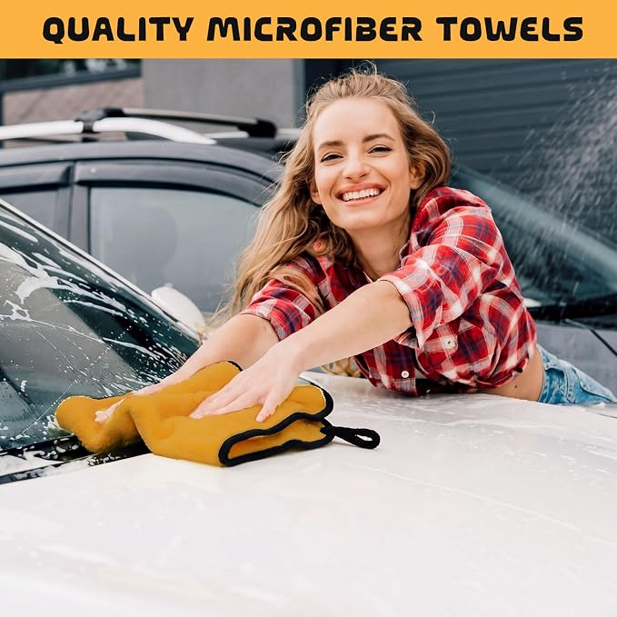 100 Pcs Yellow Microfiber Towels: 16"x16" Microfiber Drying Towels Bulk Micro Fiber Car Cleaning Cloth for Cars Drying Washing Polishing Cleaning Household Supplies