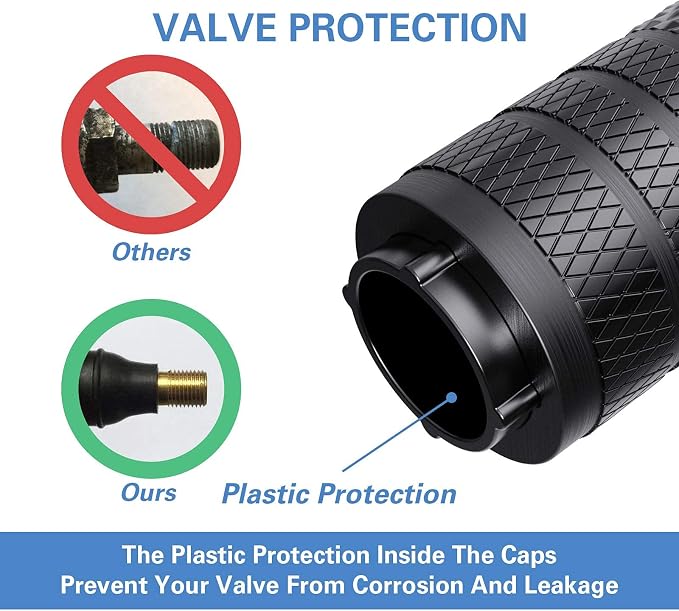 Tire Valve Stem Caps, Black, 4 pcs/Pack, Anodized Aluminum Tire Valve Cap Set, Corrosion Resistant, Universal Stem Covers for Cars Trucks Motorcycles SUVs and Bikes