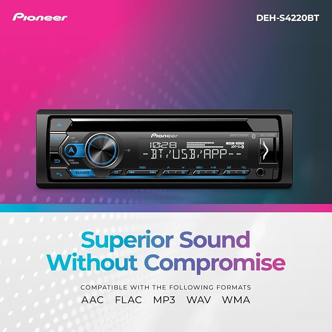 DEH-S4220BT 1-Din CD Receiver – Bluetooth, USB/AUX, Color Change, FLAC, AM/FM Radio, Detachable Face, 50W x 4, Voice Control, Hi-Volt RCA Preouts