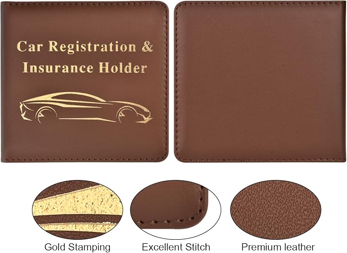 Car Registration and Insurance Holder, Vehicle Glove Box Car Organizer Men Women Wallet Accessories Case for Cards, Essential Document, Driver License, Brown