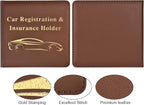 Car Registration and Insurance Holder, Vehicle Glove Box Car Organizer Men Women Wallet Accessories Case for Cards, Essential Document, Driver License, Brown