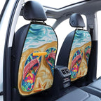 Summer Flip-Flops Car Seat Back Protectors 2 Pack – Large Kick Mats with Storage Pockets, Universal Fit for Most Vehicles