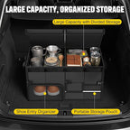 Foldable Car Trunk Organizer with Multi-Compartment – Expandable 30-60L Storage Bin, Side Mesh Pockets, Waterproof 600D Oxford Cloth, Car Accessories for SUV/Truck/Sedan, Beige, 23.6"x13.0"x11.8"