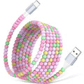USB A to USB C Cable 6FT,Beaded Charger Cord for iPhone 17 16 Pro Max 17e 16e 15 Car Play,Type C Cute Car Charger Cord for iPad 10 11th/Samsung S26 S25 Ultra S24/Android Phone Girls Women,Pink-Green