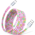 USB A to USB C Cable 6FT,Beaded Charger Cord for iPhone 17 16 Pro Max 17e 16e 15 Car Play,Type C Cute Car Charger Cord for iPad 10 11th/Samsung S26 S25 Ultra S24/Android Phone Girls Women,Pink-Green