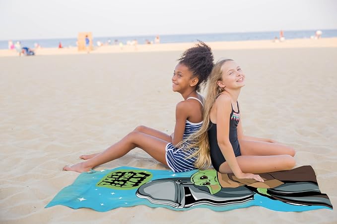 Kids Beach Towel - 100% Cotton Super Soft Absorbent Bath Towel, 28" x 58" Inch Lightweight for Travel, Official Licensed Product, Blue - Star Wars Mandalorian