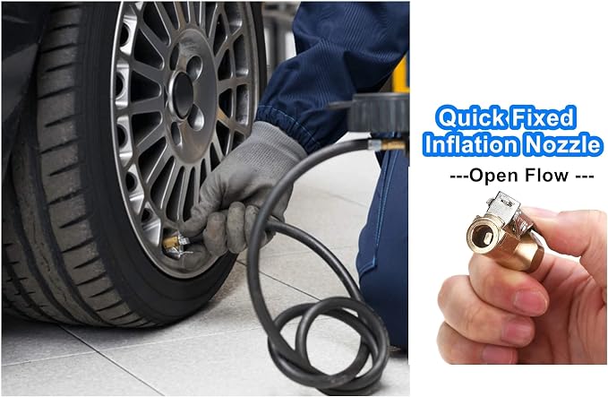 Heavy Duty Brass Air Chuck, Open Flow Straight Tire Chuck with Lock-on Clip, 1/4" FNPT Tyre Chuck for Tire Inflator Pressure Gauge Air Pump Compressor Accessories (Brass, 2 Pack)