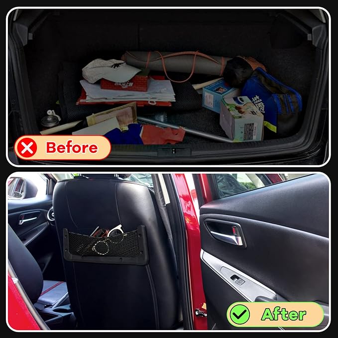 2 Pcs ABS Plastic Frame Car Storage Net Bag Phone Car Mesh Net Holder RV Storage Boat Cargo Pocket Organizer Framed Mesh Pocket with Screws for Auto RV (13.8 x 5 Inch)