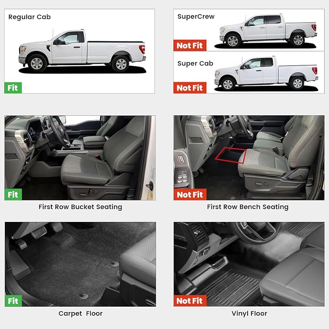 Floor Mats for 2015-2026 Ford F-150 Regular Cab Bucket-Seat Carpet Floor, Ford F150 Standard Cab All Weather Portector TPE Waterproof Truck Liners-Not Fit Regular Cab/Super Cab/Vinyl Floor