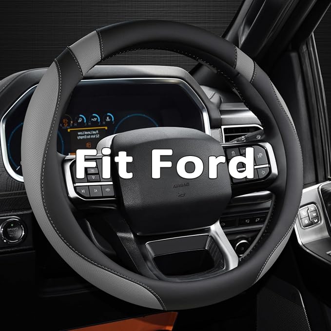 Customized Auto Car Steering Wheel Cover for Ford F-150, F-250, F-350, Expedition (Black+Gray)