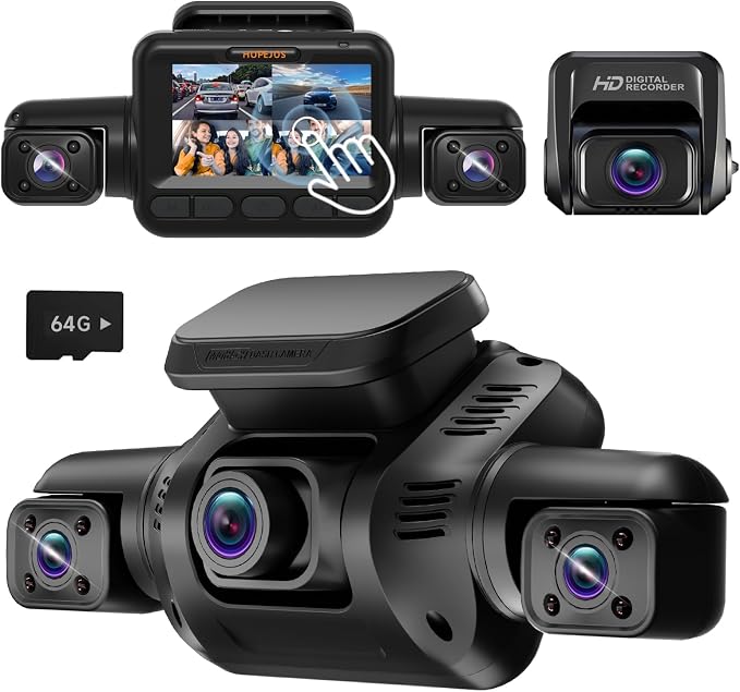 AI 4K Dash Cam Front and Rear Recording with Driver Monitoring System, 360° View 4 Channel Dashcam Car Camera, STARVIS 2 Night Vision, 5G Wi-Fi GPS, 3" Touch Screen, with 64GB Card, V8 MAX