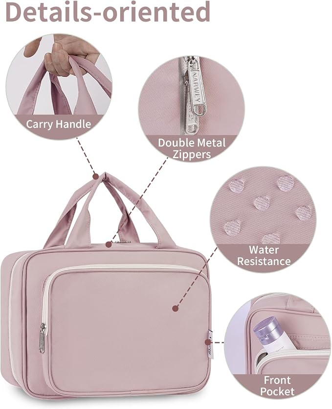 Hanging Toiletry Bag for Women Travel Makeup Bag Organizer Toiletries Bag for Travel Size Essentials Accessories Cosmetics (Dusty Rose (Medium))