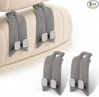 2Pcs Bling Car Headrest Hooks, Premium Leather & Sparkling Rhinestone Dual Metal Hooks, Back Seat Organizer for Bags, Coats, Purses and Groceries (Crystal Gray)