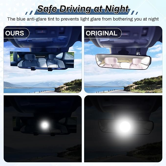 Interior Rearview Mirrors, Universal Panoramic Car Rear View Mirror Accessories, Wide Angle Reduce Blind Spot Effectively for Car, Jeep, Truck, Motorcycle, Tractor, ARB, ATV, SUV, RV, Blue