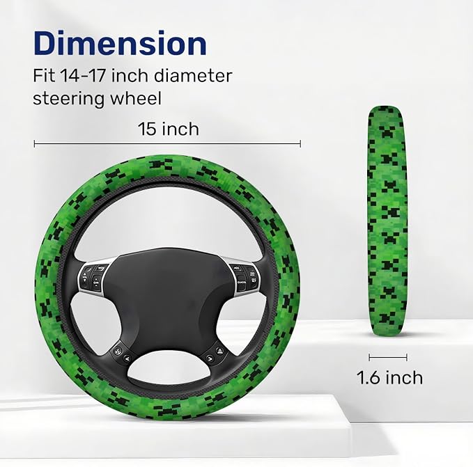 Pixel Zombie Steering Wheel Cover, Non Slip Polyester Car Wheel Protector for Car SUV Truck, Universal 15 Inch