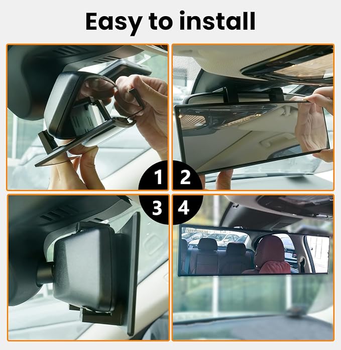 Rear View Mirror, 11.81 Inch Universal Panoramic Clear Rear Mirrors Convex Car Interior Clip on Extra Big Wide Angle Rearview Mirror Extender to Reduce Blind Spot for Car SUV Pickup Trucks