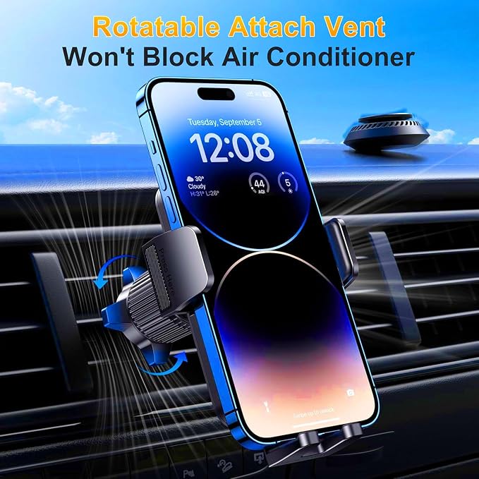 Cell Phone Holder for Car Mount Car Vent Phone Mount, 360° Rotatable, Hands-Free Air Vent Holder for iPhone Smartphones Camera Mounts(4-7 Inch)