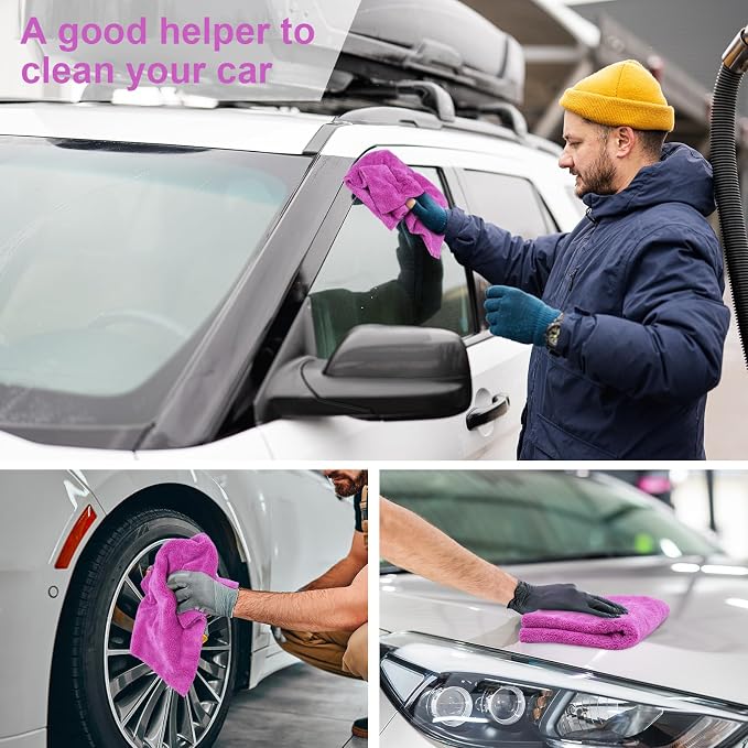 30 Pcs Edgeless Microfiber Plush Towels for Cars Detailing Drying Wash Polishing Absorbent Cleaning Cloths, 500 GSM (16 x 16 Inch,Purple)