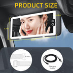 Car Visor Vanity Mirror with Light, Rechargeable Dimmable Touch LED Sun Visor Mirrors, Large Detachable Vanity Makeup Mirror with 3 Color Modes for Truck SUV Car Accessories Essential for Women(White)