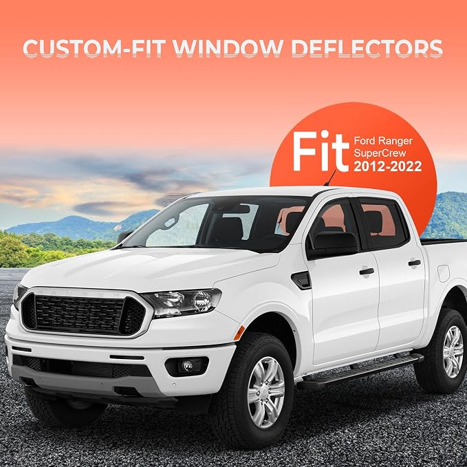 in-Channel Rain Guards Compatible with Ford Ranger SuperCrew 2019 2020 2021 2022 2023, Durable Side Windows Rain Guard, 2019-2023 Ranger Wind Deflectors Black 4Pcs