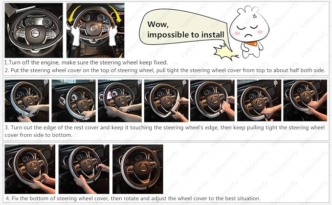 Steering Wheel Cover with Microfiber Leather for Car Truck SUV 15 inch (Black)