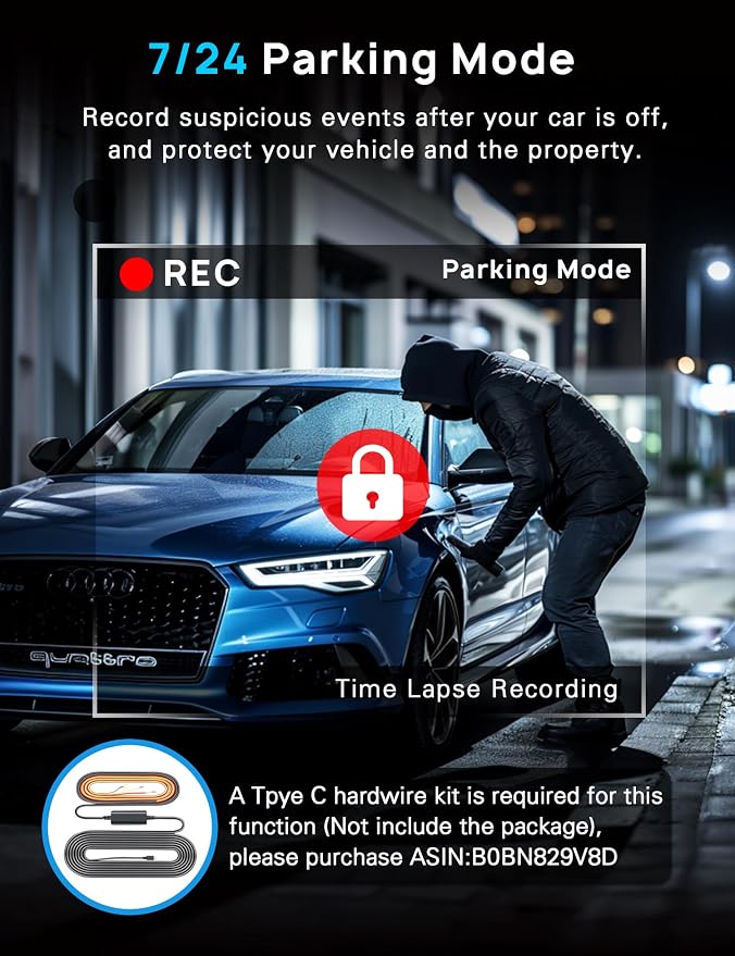 4K Dash Cam Front and Rear, Built-in 5G WiFi, Dash Camera for Cars 4K Front and 1080P Rear, Dashcams for Cars Loop Recording, Gravity Sensor, 24-Hours Parking Mode, SD Card NOT Included