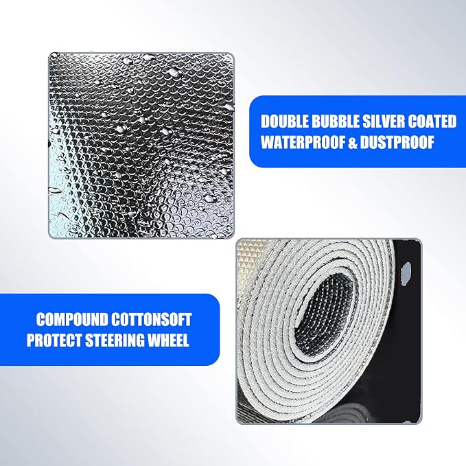 1 PC Aluminized Film Steering Wheel Cover Sunshade, 18.11" Polyester Cloth Edging Steering Wheel Sun Protection and Heat Shield, Slip-on Installation, Suitable for Most Models (Silver)