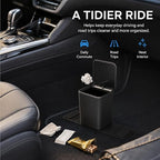 Mini Car Trash Can with Press Lid, Leakproof One-Piece Design, ABS Plastic Garbage Bin with Stainless Steel Spring for Auto Interior (Black)