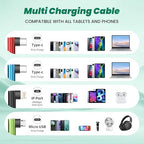 Travel Essentials USB C Multi Charging Cable 2Pack 5FT, Right Angle 4 in 1 Charging Cable, USB Cable Phone Charger with IP/Type C/Type C/Micro Port, Compatible with Most Cell Phones/Tablets and More