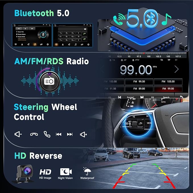 8 CORE 8G+128G Android Car Stereo for Honda Fit 2008-2013 with Wireless Carplay 10.1” Touchscreen Bluetooth 5.0 Car Radio with GPS Navigation, WiFi, Android Auto, DSP, AM/FM/RDS Radio, Backup Camera