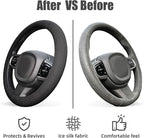 15 Inch Black Steering Wheel Cover for Cooling, Microfiber Ice Silk Non-Slip Breathable Cooling Steering Wheel Protector with Upgraded Silicone Inner Ring Warm in Winter Cool in Summer