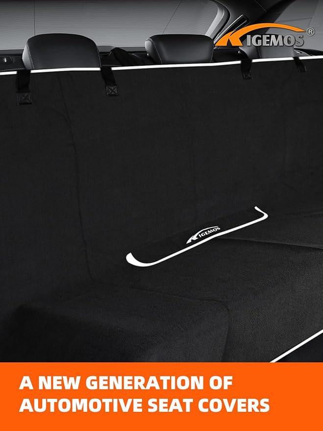 Rear Bench Seat Cover, Waterproof, Sweatproof, Non-Slip Protector for Back Seat, Dual-Layer Microfiber Terry, Universal Fit for Cars, Trucks, SUVs – Embroidered Design (Black, 1 Pack)