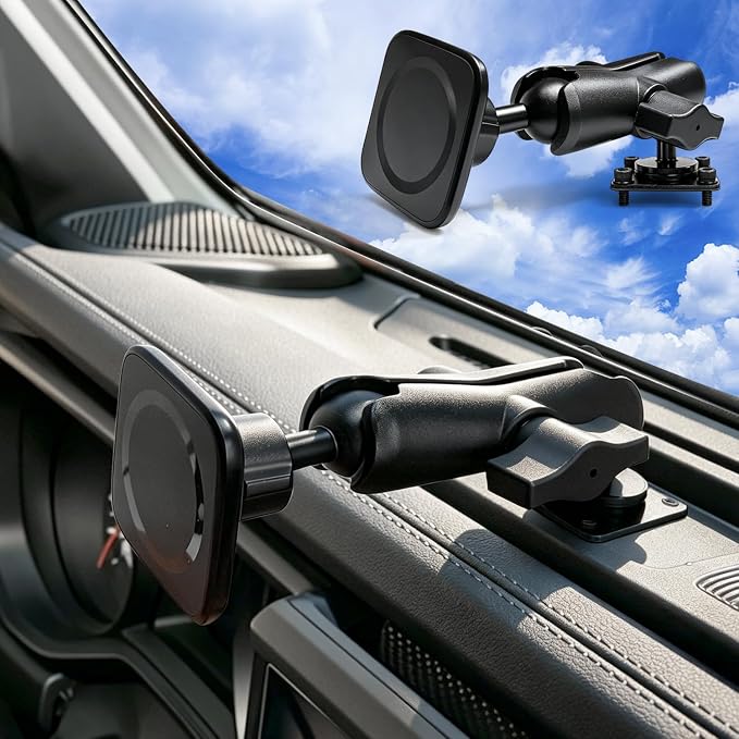 (Extended & Rubber Pad Design) MagSafe Aluminum 2024 2025 2026 Jeep Wrangler JL JLU & Gladiator JT 4XE (2/4 Door) Phone Mount, No View Obstruction, Metal Phone Holder for All Smartphones | Not JK JKU