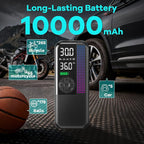 Tire Inflator Portable Air Compressor,150 PSI Cordless Air Pump, 12V DC Car Plug,Dual Power 10000mAh, Fast Inflation 24L/Min, 4 Preset Modes for Car, Bike, Motorcycle, Balls (Black, 10000mAh)