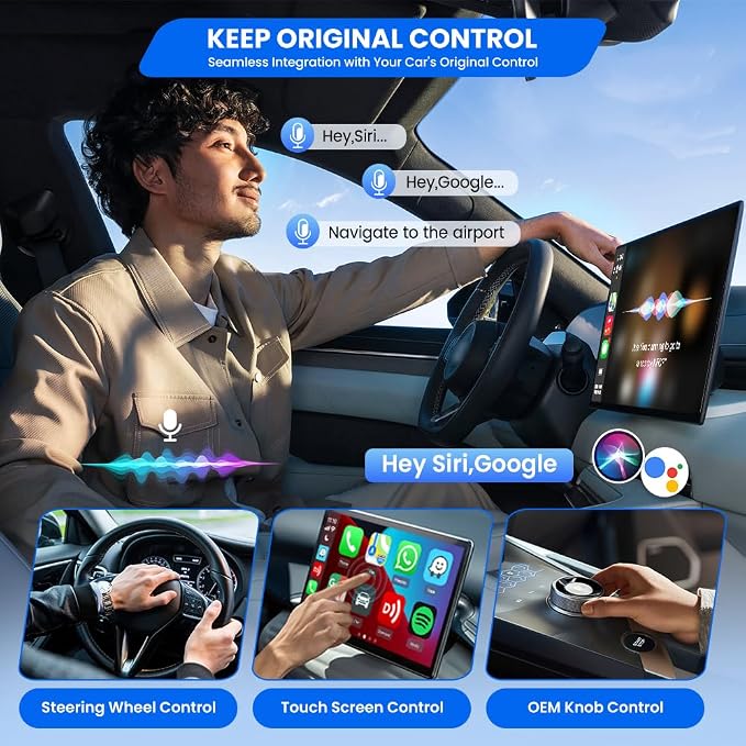 Mini Ultra 2-in-1 Wireless Android Auto for Android 11+ & Wireless CarPlay Adapter for iOS 10+, USB-C/A, Plug & Play, Low Latency, Mini USB Design for OEM Cars, Dark Blue