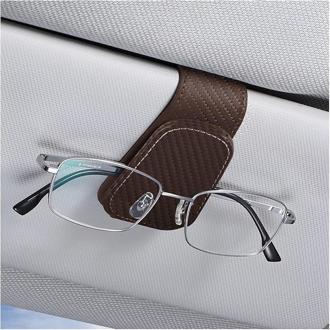 Sunglasses Holders for Car Sun Visor, Leather Eyeglasses Hanger Mounter, Magnetic Glasses Holder and Ticket Card Clip, Auto Interior Accessories Universal for SUV Pickup Truck